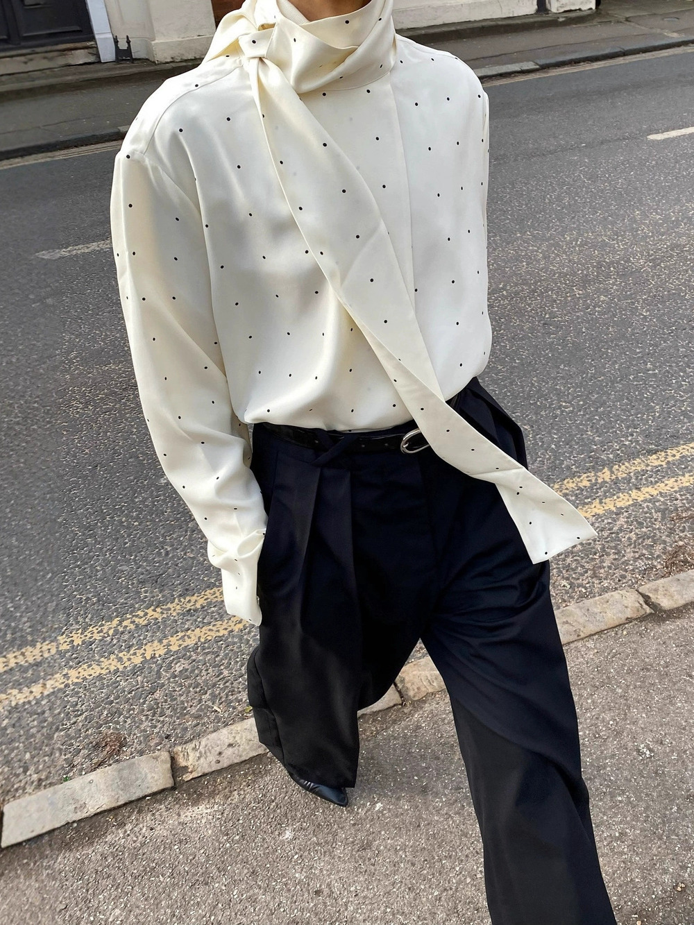 Zara Spring Summer Polka Dot Tie Front Blouse Loose Fit